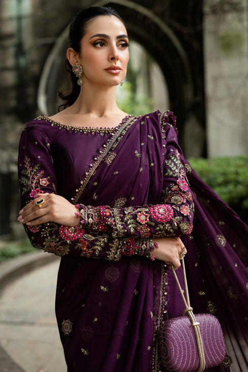 MARIA B Soiree Unstitched Embroidered Chiffon Saree WF-09-01-Purple
