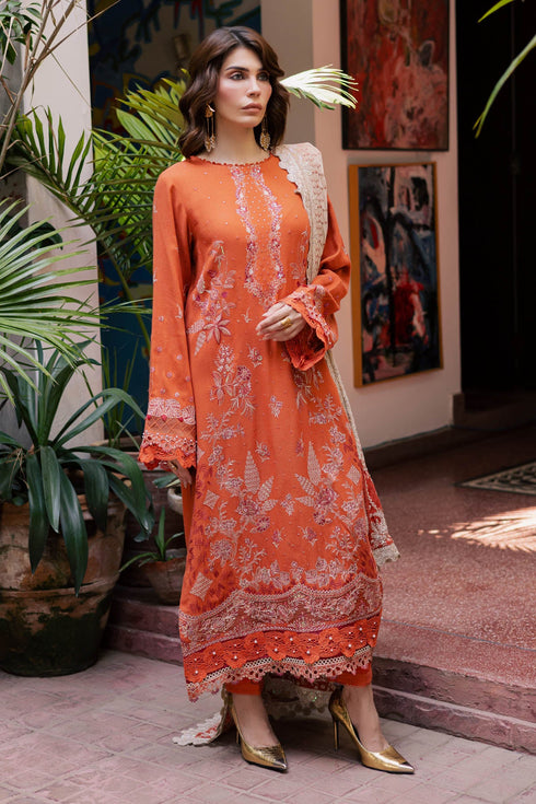 Nureh - Exclusive Luxury Unstitched Peach Leather Winter Collection - NE-184 - Unstitched