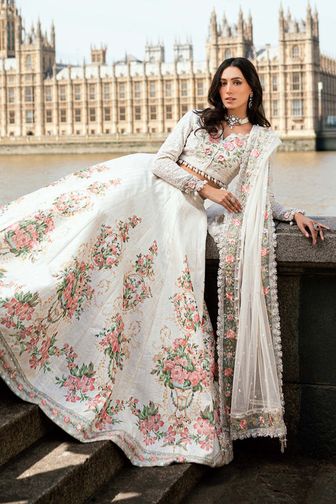 MARIA B Soiree Unstitched Embroidered Raw Silk Suit WF-09-02-White