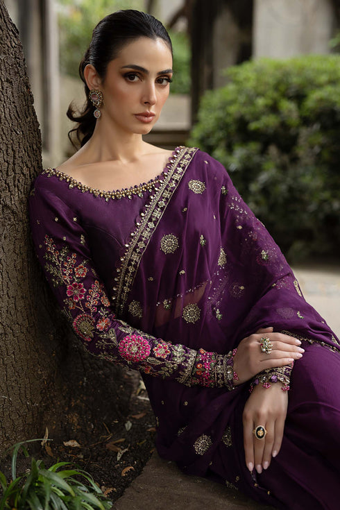 MARIA B Soiree Unstitched Embroidered Chiffon Saree WF-09-01-Purple