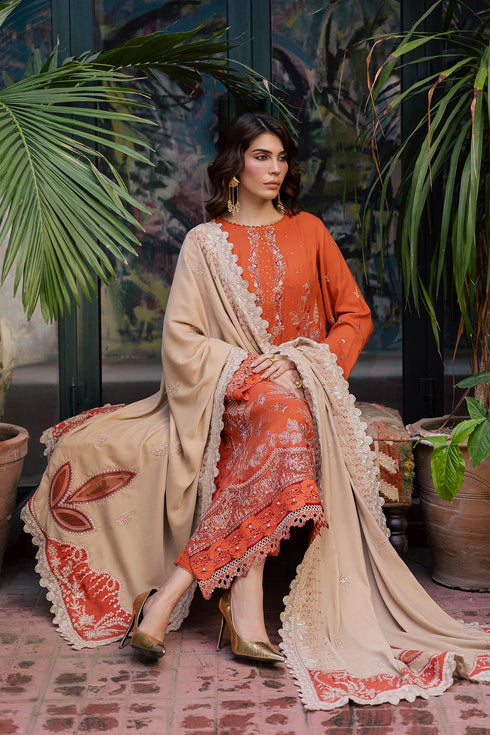 Nureh - Exclusive Luxury Unstitched Peach Leather Winter Collection - NE-184 - Unstitched